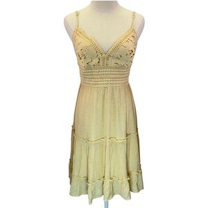 Love Tree Boho Crochet Lace Halter Tiered Tan Strap Sun Dress Size L